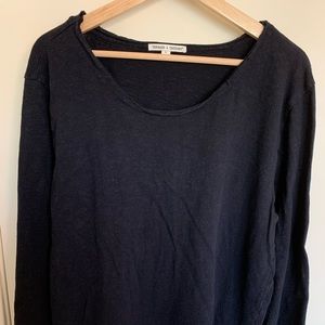 Raw Hem Scoop Neck Long Sleeve Tee - Large